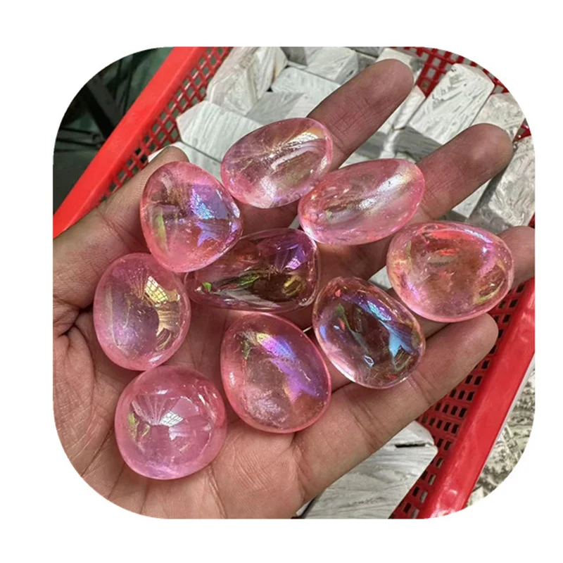 

New arrivals 20-30mm healing crystals gemstone bulk natural pink angel aura clear quartz crystal tumbled stones for gift