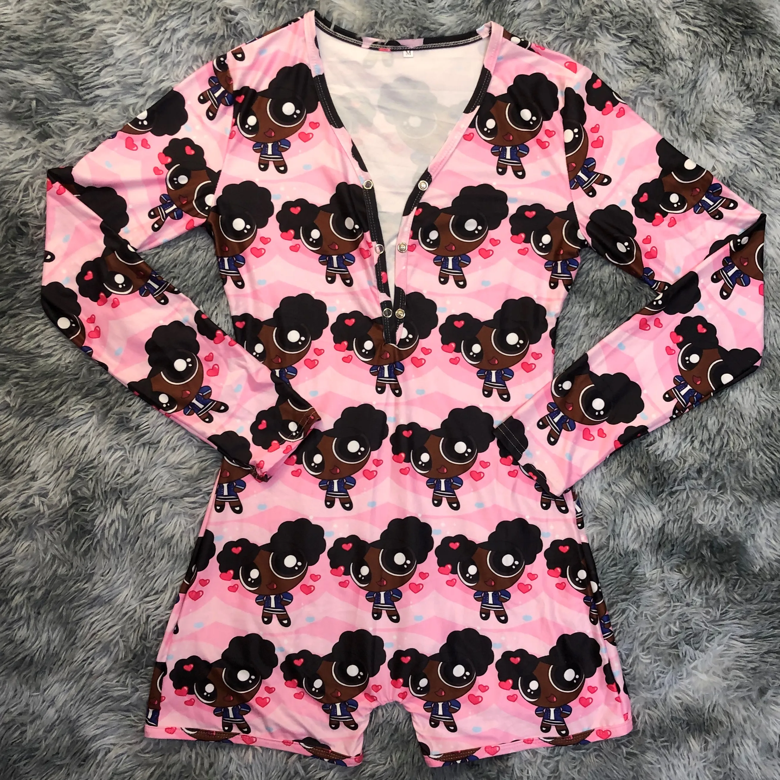 

Custom Sexy Pajamas long sleeve pink powerpuff girl For Adults Women Onesie