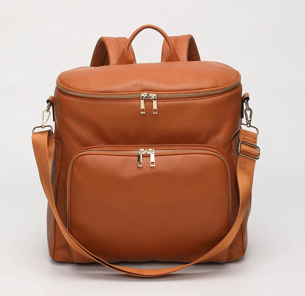 

Large Capacity PU Mommy Bag Single and Double Shoulders Nappy Bag Backpack Factory Directly Supplier Leather Diaper Bag, Brown, black