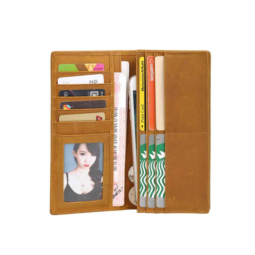 

2020 Unisex genuine crazy horse leather cowhide Large card holder wallets vintage long wallet with zip pocket, Customized logo