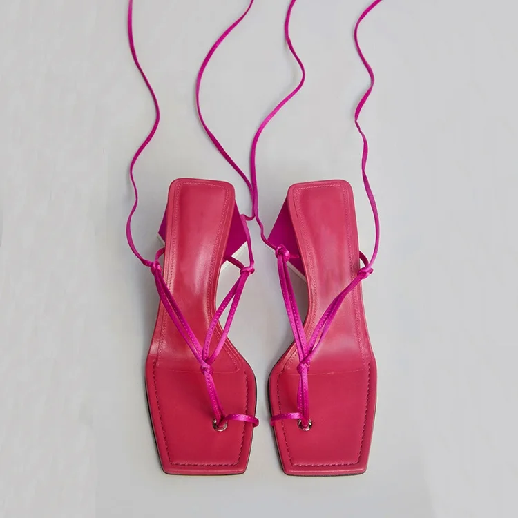

2021 Summer Fashion Designer Style Lace-up Straps Factory Customization and Square Toe Block Heel Rope Sandals for Women