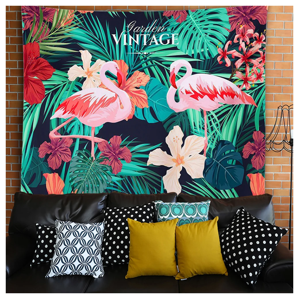 

Flamingos Tropical Leaves Tapestries Bulk Hot Sales Wall Hanging Background Decor Custom Printed Tapestry