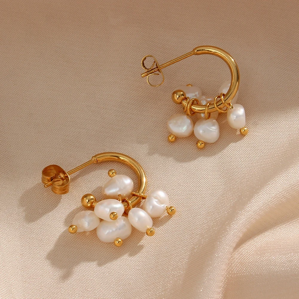 

Baroque Pearl Hoop Earrings Non Tarnish Gold Plated Stainless Steel Hoop Earring Womens Hoop Earrings