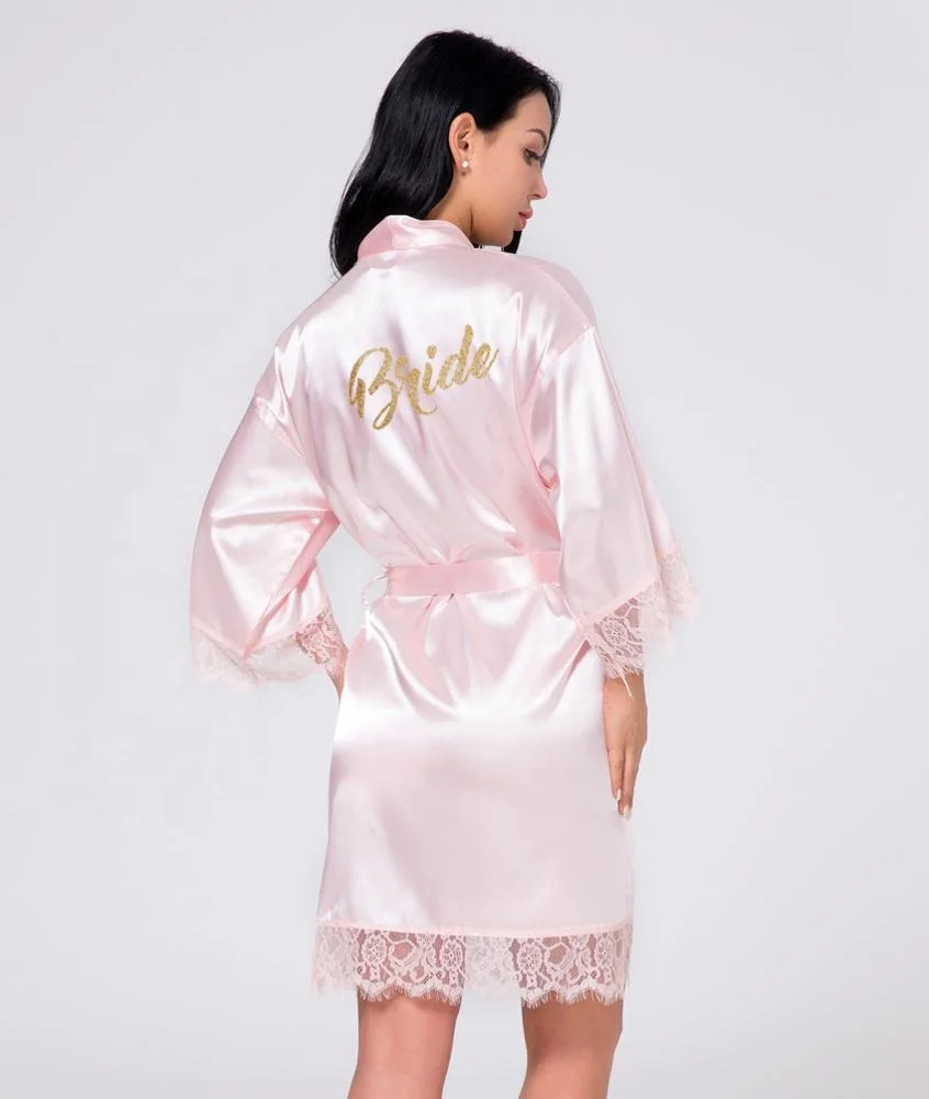 

Wholesale Lace Bridesmaid Robe Lace Silk Satin Bride Wedding Femme Robe