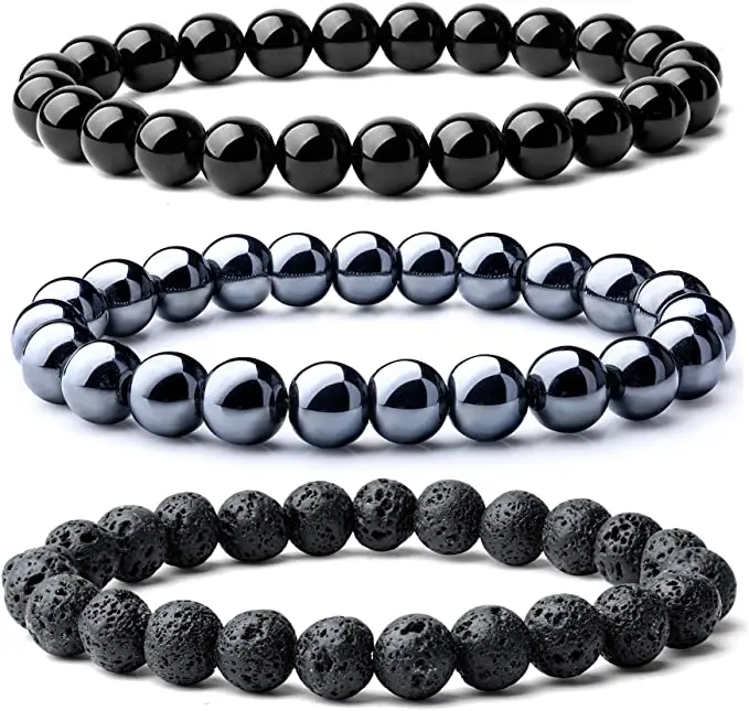 

Simple Design 8mm Natural Lava Stone Onyx Hematite Gorgeous Gemstones Healing Stretch Beaded Bracelet, Accept customization