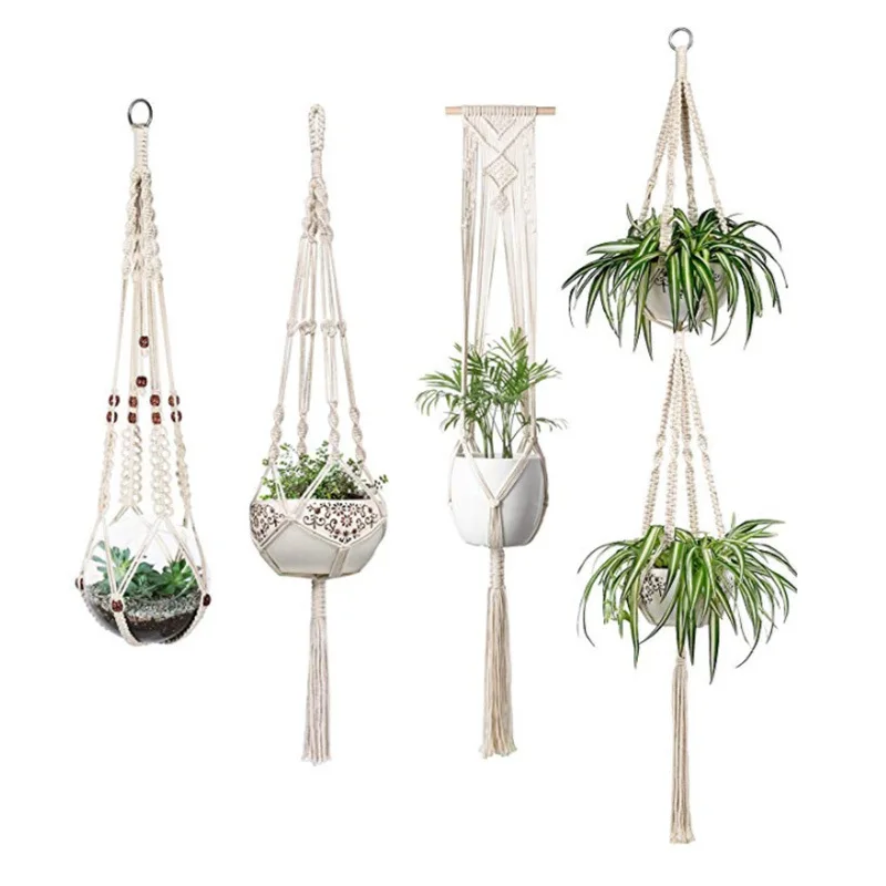 

Macrame Plant Hangers Set of 4 Indoor Wall Hanging Planter Basket Flower Pot Holder Boho Home Decor, White