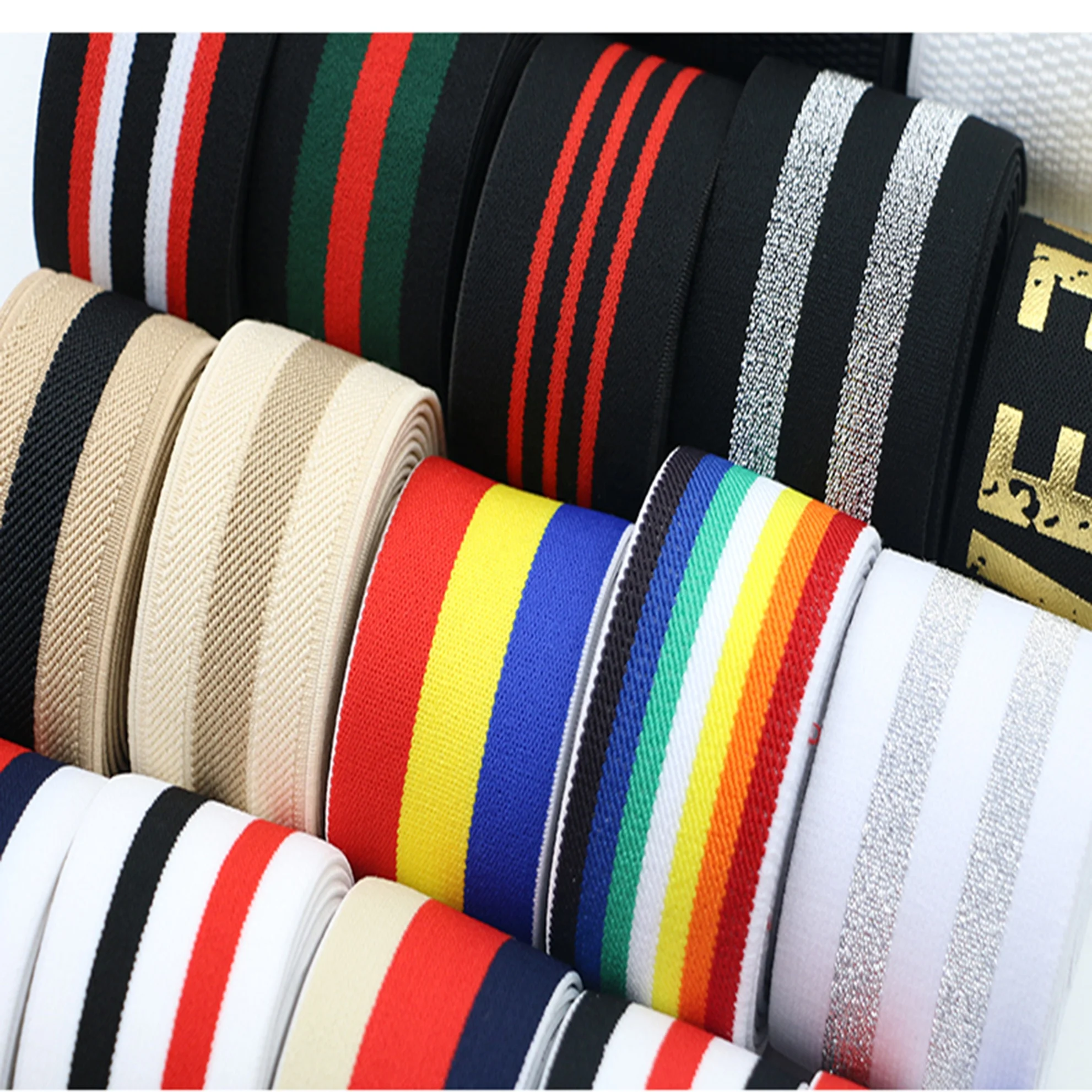 

40mm Polyester Spandex Custom decorative soft Elastic Stripe Webbing Ribbon Elastic Band, Accept customized
