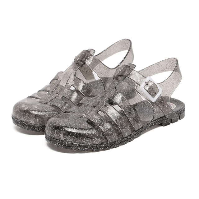 

Latest Hollow out girls glitter jelly sandals women shoes 2019, Black,grey