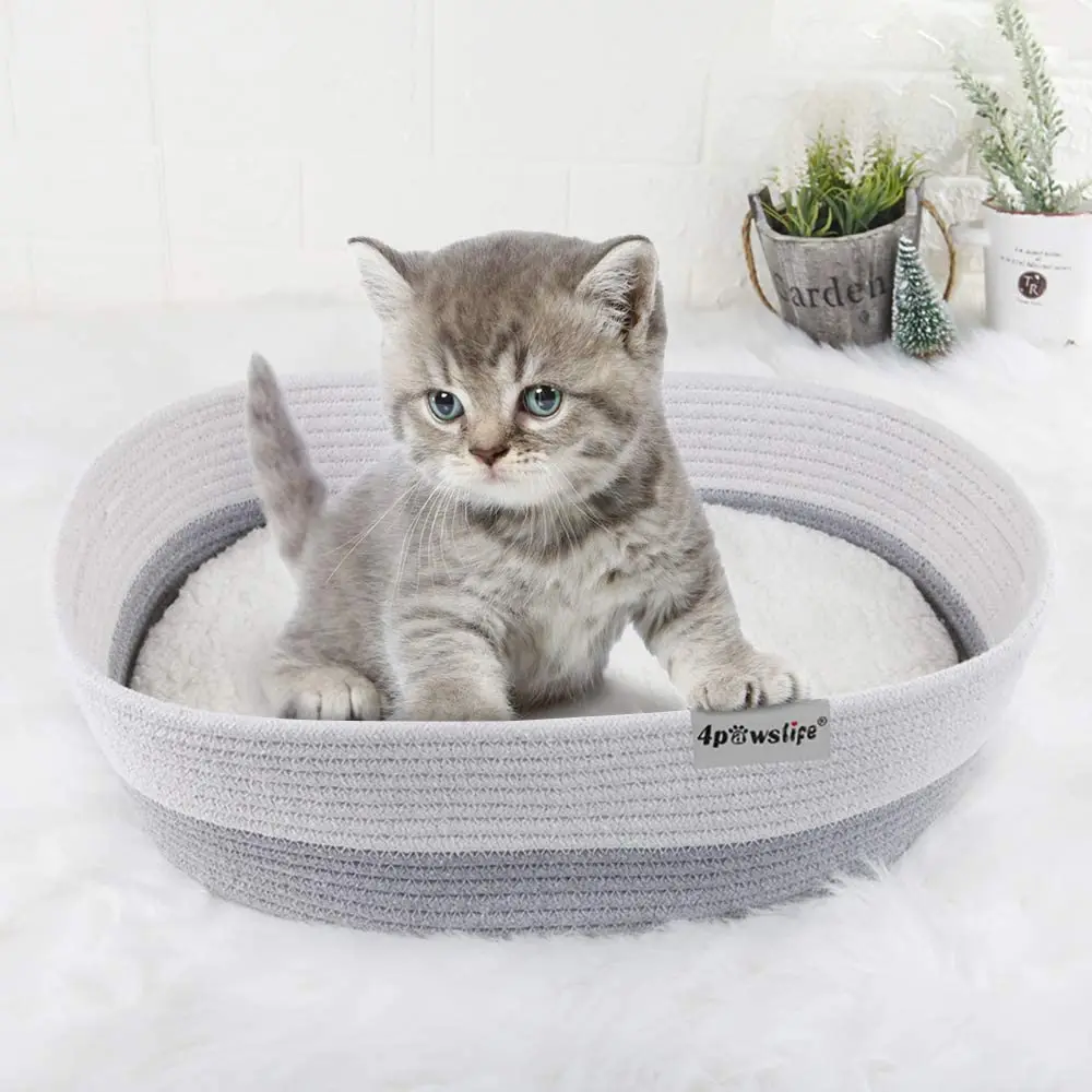 

Wholesale Custom Large Luxury Cute Waterproof Cotton Rope Woven Bed basket foldable sleeping washable Pet house for cat dog, Natural color