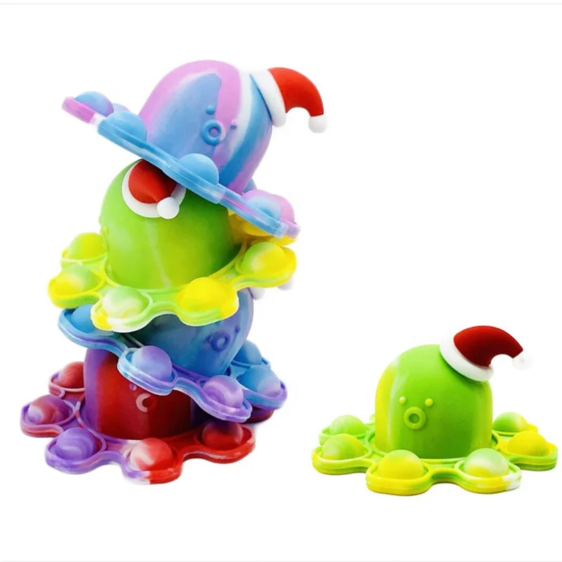 

FREE SHIPPING Silicone Decompression Toy Octopus in a Santa hat Sensory Bubble Fidget Toys, Multi colors