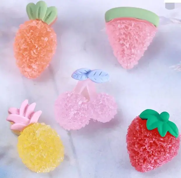 

Wholesale Cute Resin Fruit Strawberry Pineapple Cherry Carrot Sweet Candy 3D Charms Kawaii Chunky Cabochons for DIY Slime Supply