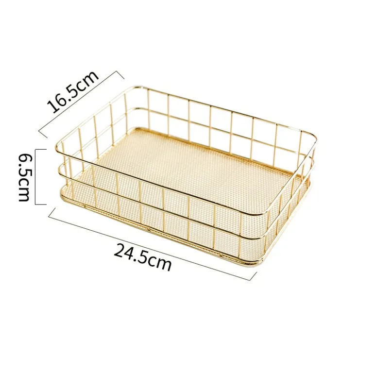 

Organizer Metal Wire Mesh Basket Rack for Desktop Clothing Storage/Fruit Snacks Tray/Kitchen Tool Holders Rose Gold, Gold and rose-gold