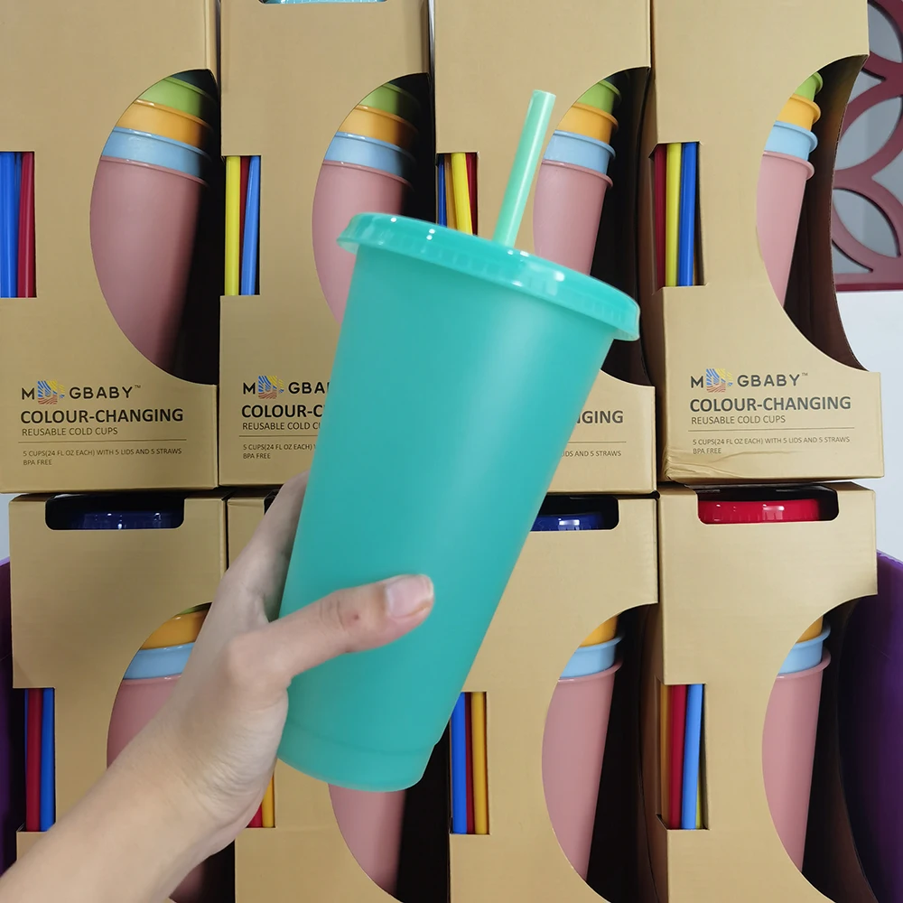

Water bulk travel kids color changing coffee wholesale cups plastic sublimation tumbler with lid and straw, Customized color plastic pp cup