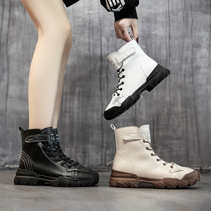 

2020 new design fashion boots with pocket lace up mid calf women boots popular female shoes, Black/beige/white