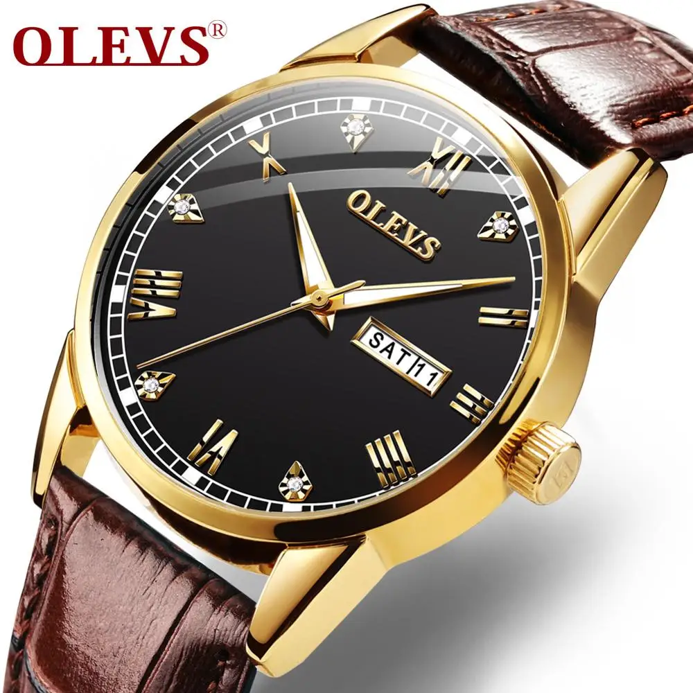 

OLEVS Brand 6896 Fashion Business Genuine Leather Watches Men Casual Chronograph Quartz Wristwatch Relojes Al Por Mayor, 4 colors choice
