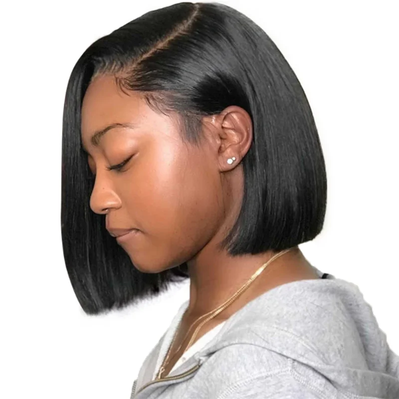 

Natural Color Short Bob Lace Front Wig Brazilian Remy Straight 13x4 Lace Frontal Human Hair Wigs For Black Women