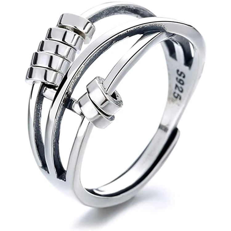 

Hot Stress Reliever Spinner Ring  Stacking Sterling Silver Bead Ring Fidget Anxiety Ring, As picture shows