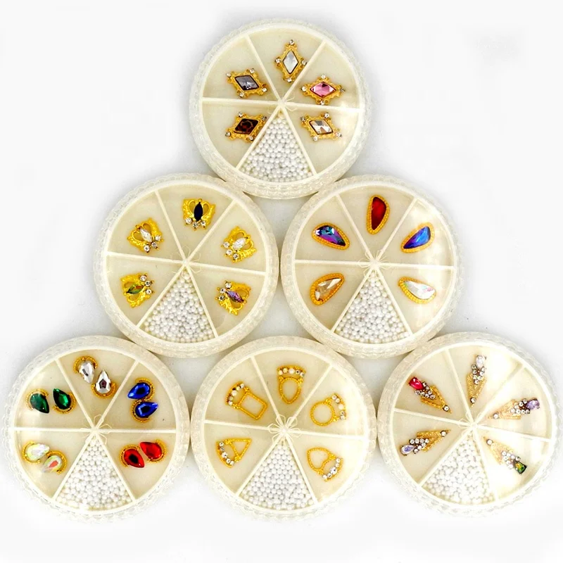

wholesales 6 Column wheel package 3d alloy metal charms press on nails golden color nail art sticker products