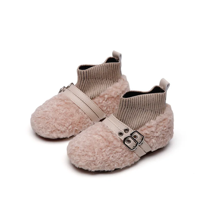 

Winter Warm Bootie Girls Indoor Slippers Baby Toddler Faux Fur Plush Lined Boots Children Soft Winter Outdoor Shoes, Customized color