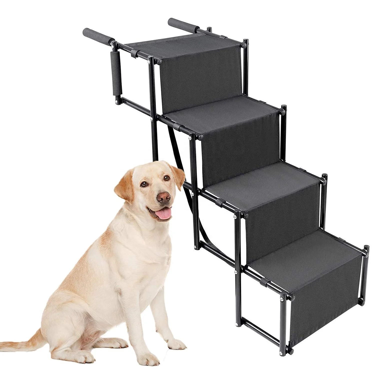 

Sohpety Outdoor Fortable Foldable Folding Pet Dog Car Bed Ramp Stairs Steps For Dogs Car Bed, Black/gray