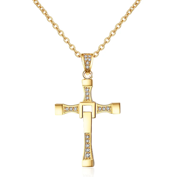 

Hip Hop Crystal Necklace Men Simple Design Religious Jewelry Gold Plated Cross Chain Necklaces Jewelry