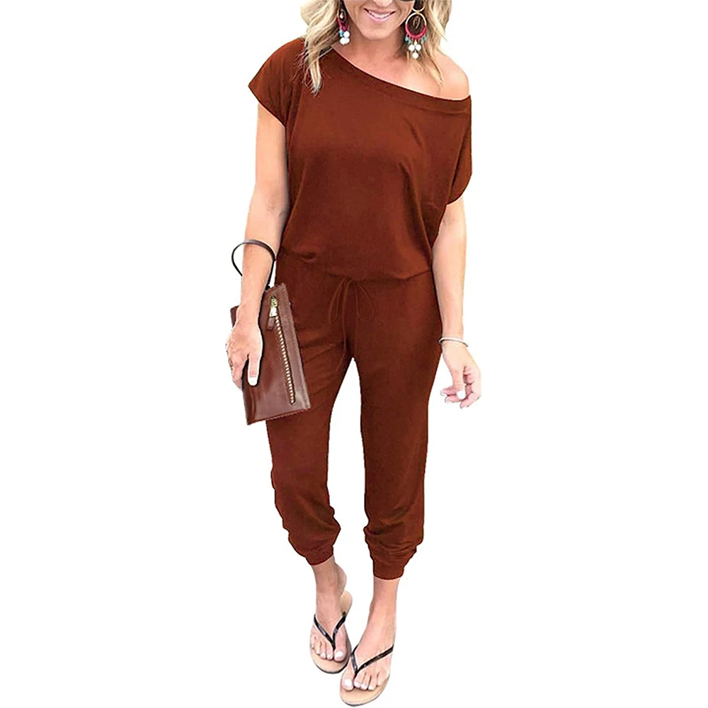 

Women's Summer adult Loose Solid Off Shoulder Long Romper one piece jumpsuit