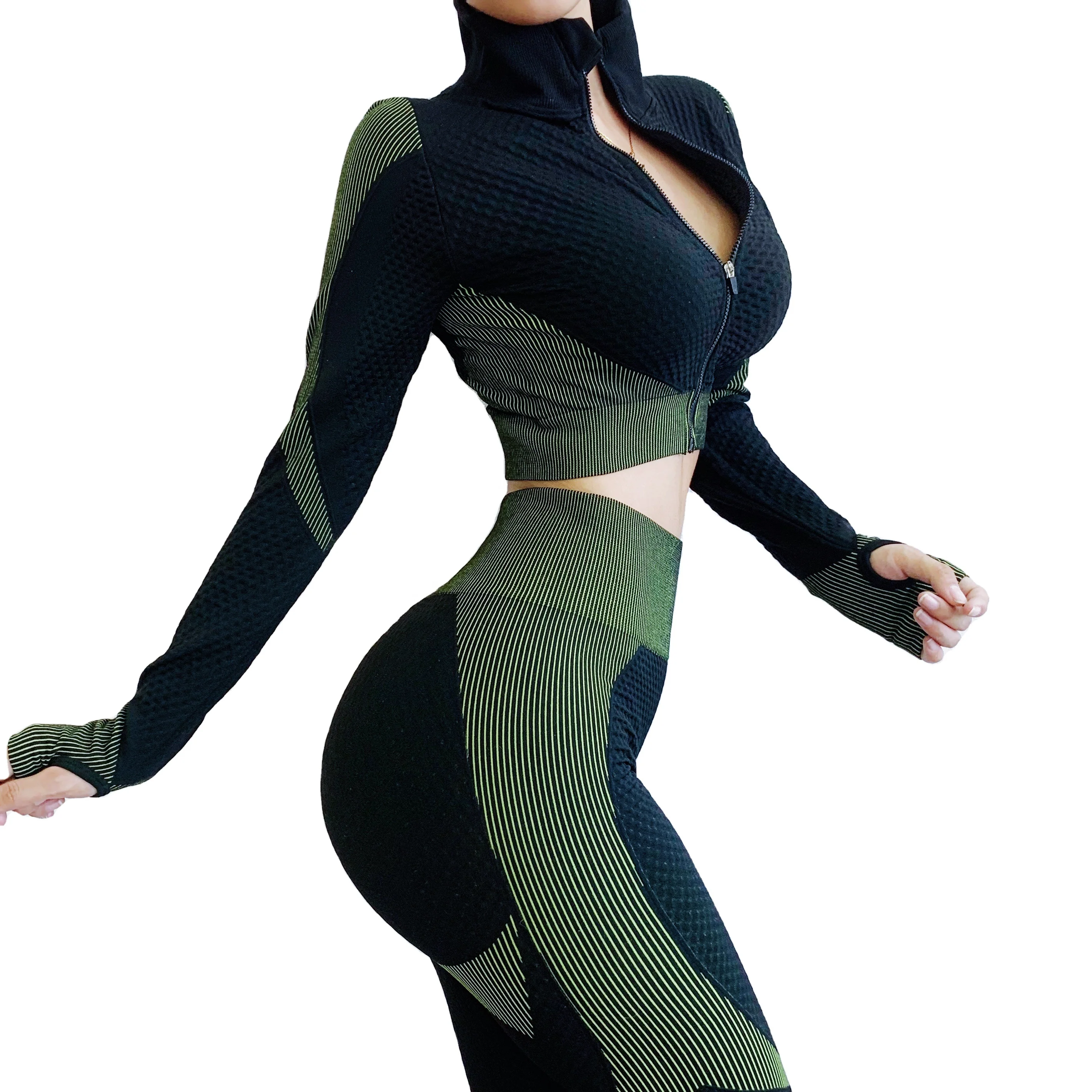 

OEM 2021 Workout Suit Gym Wear Leggings Outfit Jacket Seamless Sportswear Woman Fitness Cloth Yoga Set, Pink,green,custom color