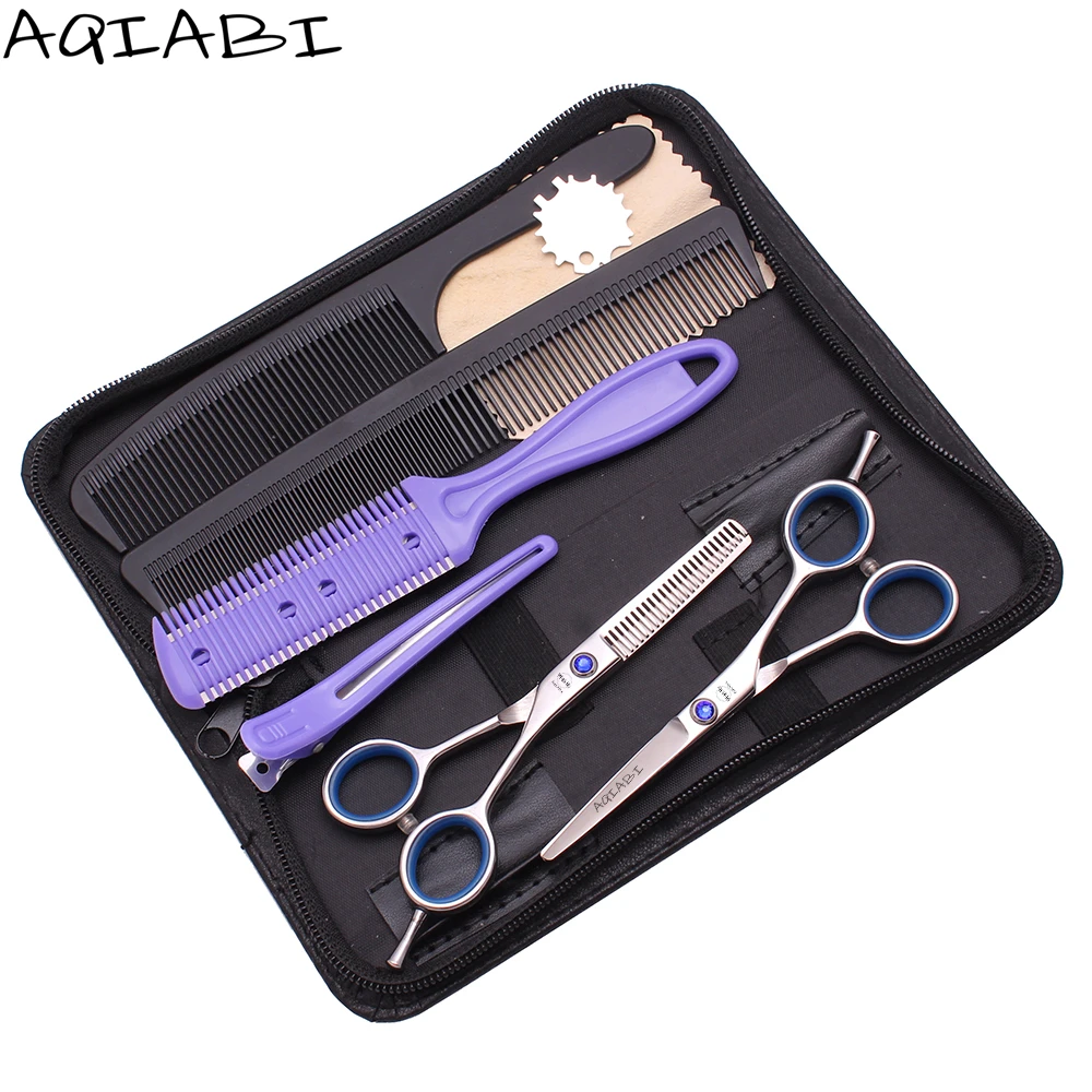 

Haircut Set Add Bag 4'' 5" 5.5" AQIABI Stainless Hair Cutting Scissors Thinning Scissors Barber Shears A1117, Shiny