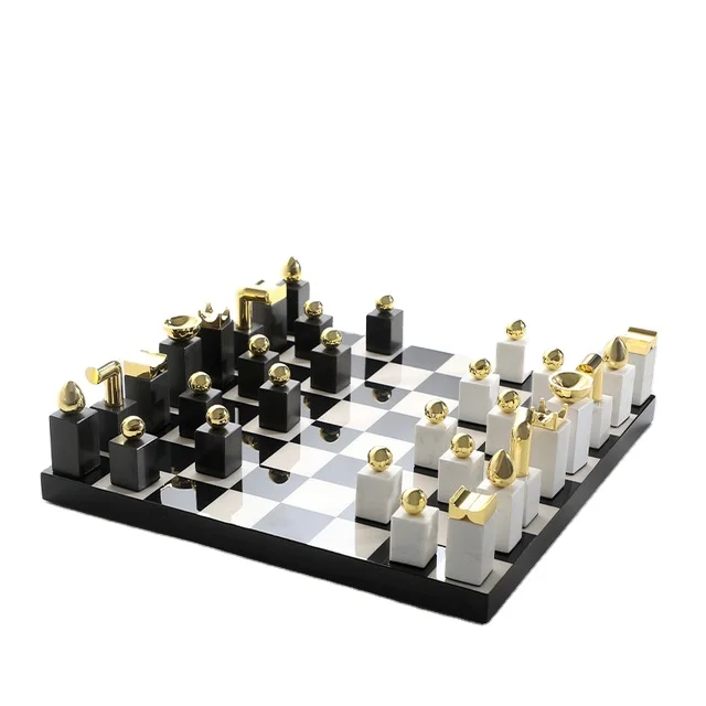 

Wood chess game set luxury gold chess set titanium decorative chessboard