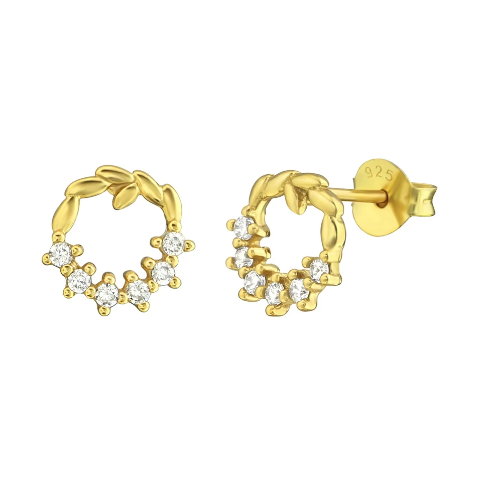 

Fashion design for Women Earrings Jewelry 925 Sterling Silver Wholesale Sparkle Wreath Gold Plated Stud Earrings