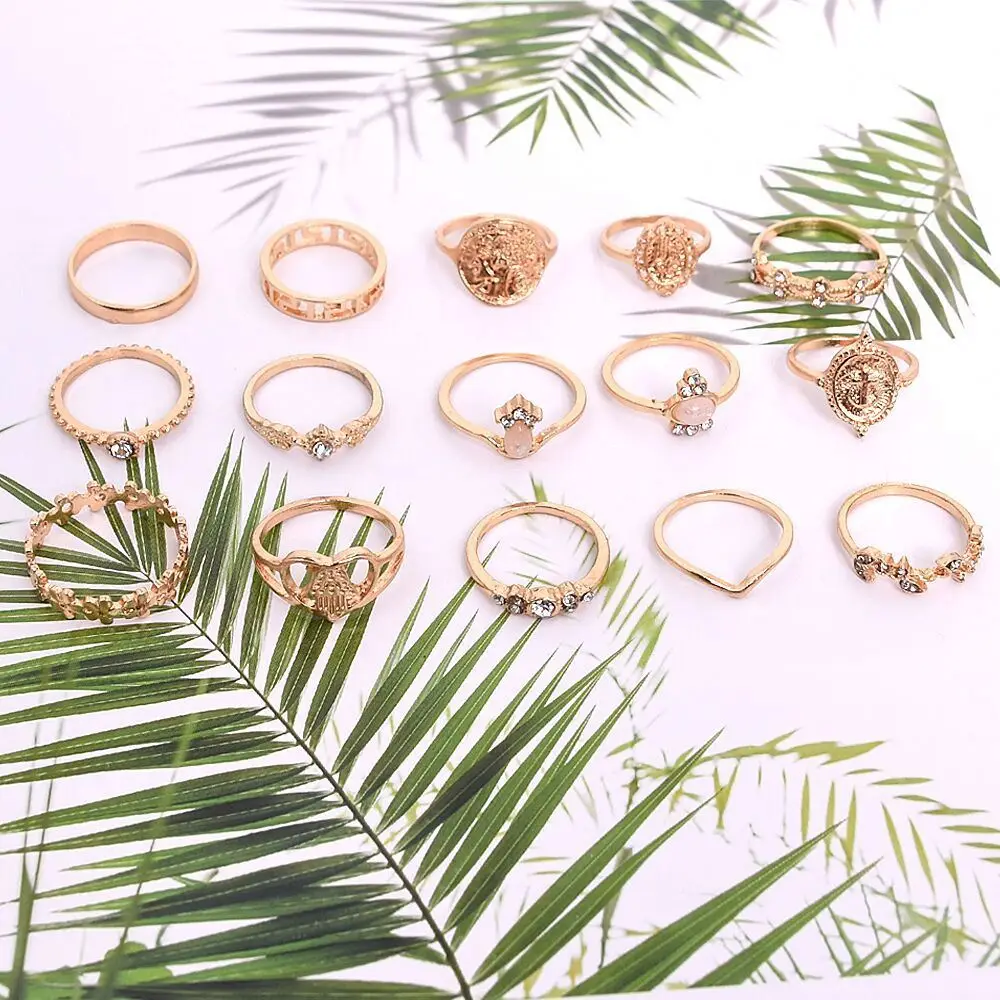 

China Factory Women Ring Sets Gold Crystal Hematite Ring Gemstone Jewelry Finger ring set, Antique silver plated gold