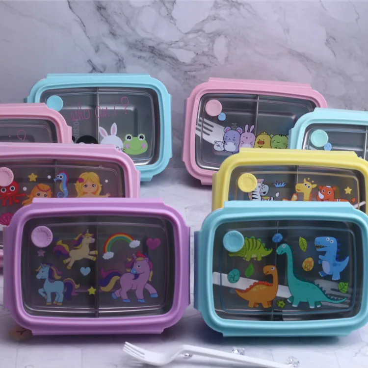 

Kids Lunch Box Set Microwave Plastic Food Container With Compartment Tableware Leak-Proof Bento Box, Color optional