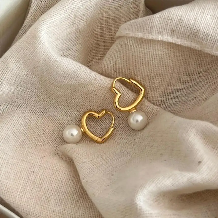 

VIANRLA 925 Sterling Silver Earrings Heart Pearl Earrings Lovely Daily Wear Heart Hoop Earrings Dropshipping