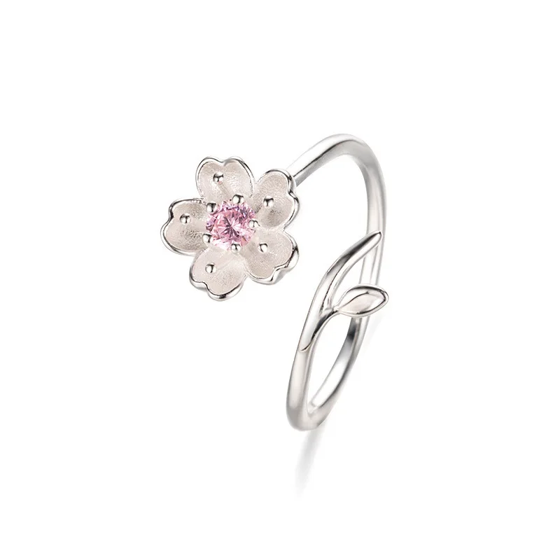 

925 Silver Original Cherry Handmade Flower Rings For Fashion pink Jewelry New Design