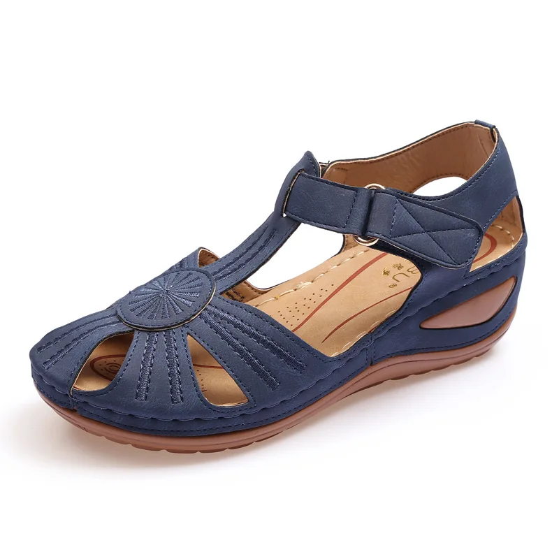 

Amazon hot sales large size round head comfortable female sandals ladies Slope heel sandal casual women fashion summer sandals, 6 colours