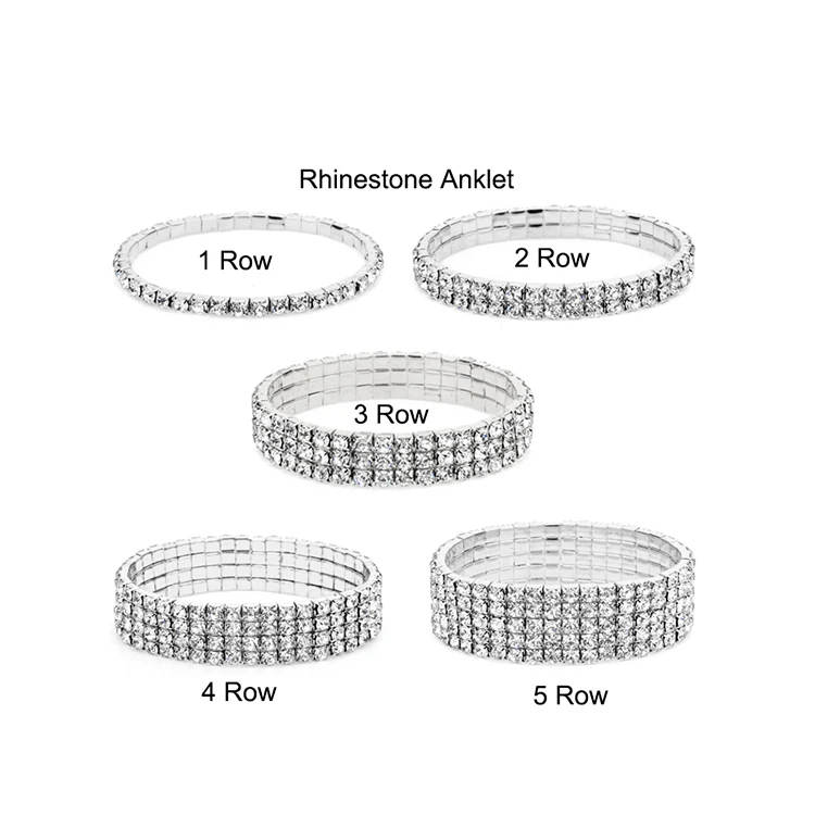 

SINSHINE Classic Design Bling Hot Sale Multi Rows Crystal Rhinestone Chain Stretch Tennis Anklet Feet Jewelry for Women, 2 options