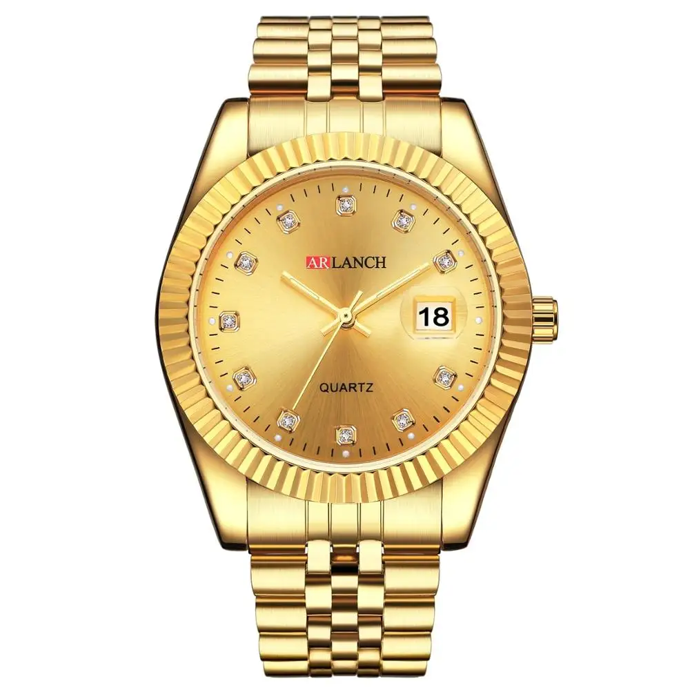 

ARLANCH A304 Men Watches Top Brand Luxury Business Men's Watch Diamond Stainless Steel Waterproof Quartz Wristwatch Calendar, 5 colors