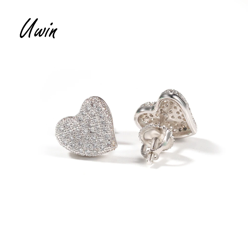 

UWIN 925 Sterling Silver Heart Shaped Stud Earrings S925 Earrings for Women Low MOQ Hip Hop Jewelries