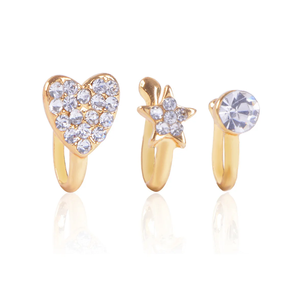 

Hot sale love nose nails nose ring diamond-studded heart-shaped new nose without hole piercing, Gold/rose gold/sliver