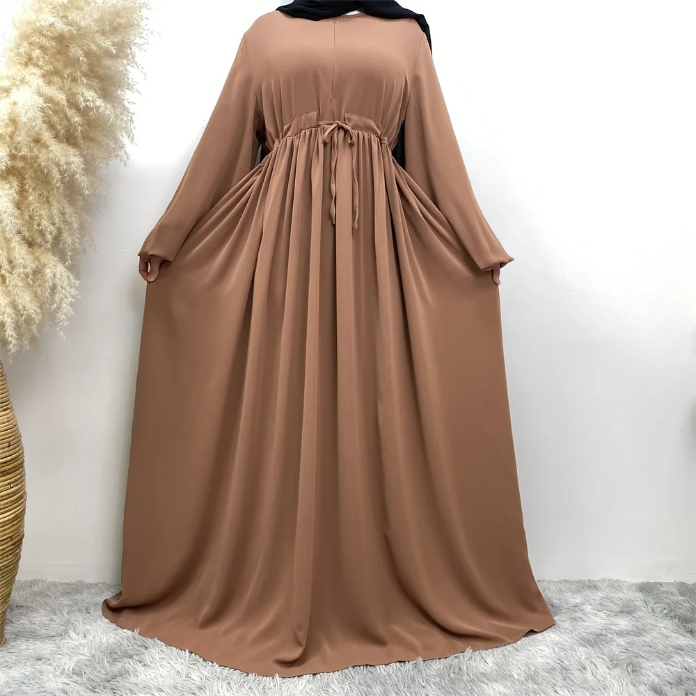 

Latest Wholesale Islamic Clothing EID Modest Dubai Solid Color Robe Front Zip Girl Muslim Women Dress Hijab Nida Closed Abaya
