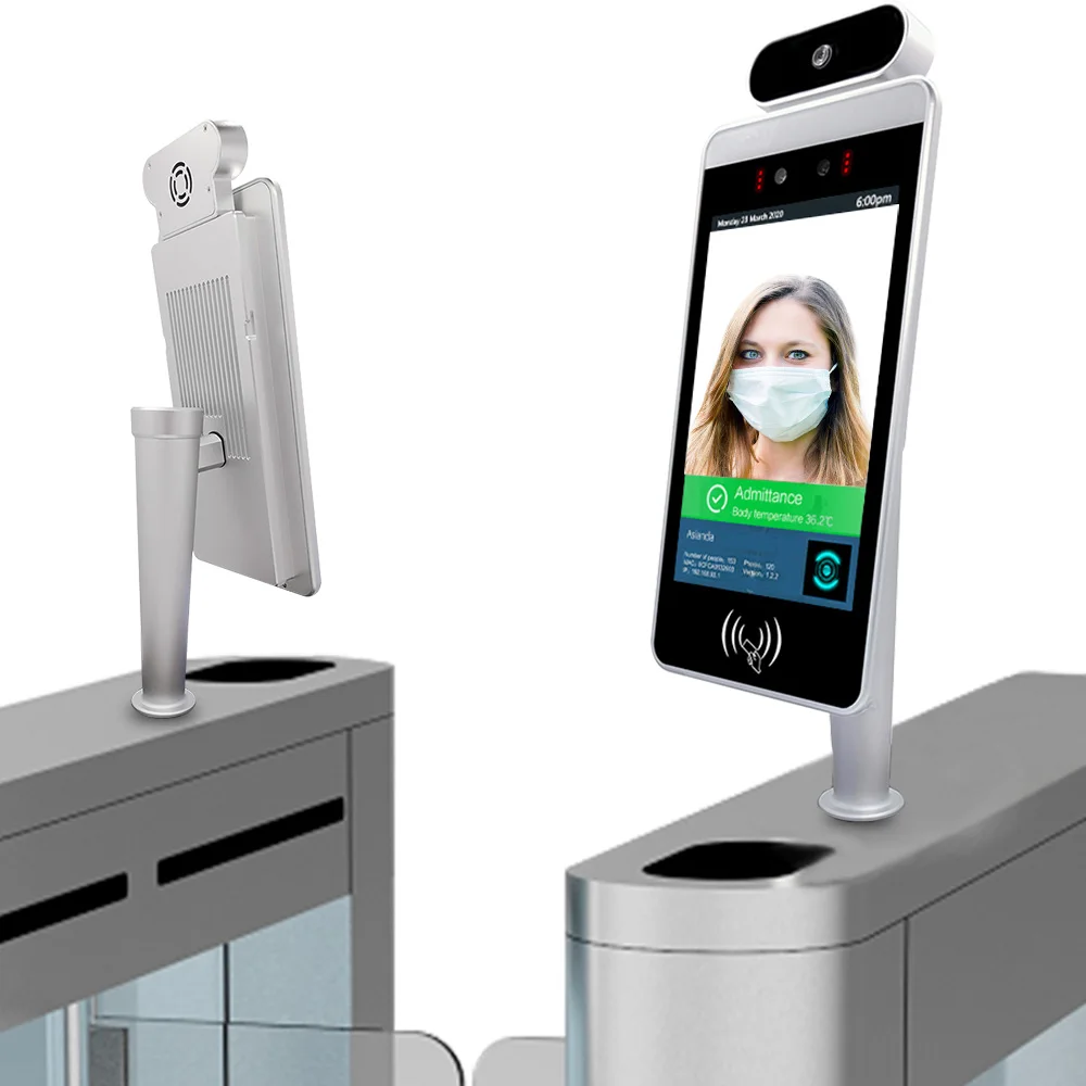 8英寸立式设计欧元绿色通过扫描仪数字温度亭,带edcc二维码扫描仪