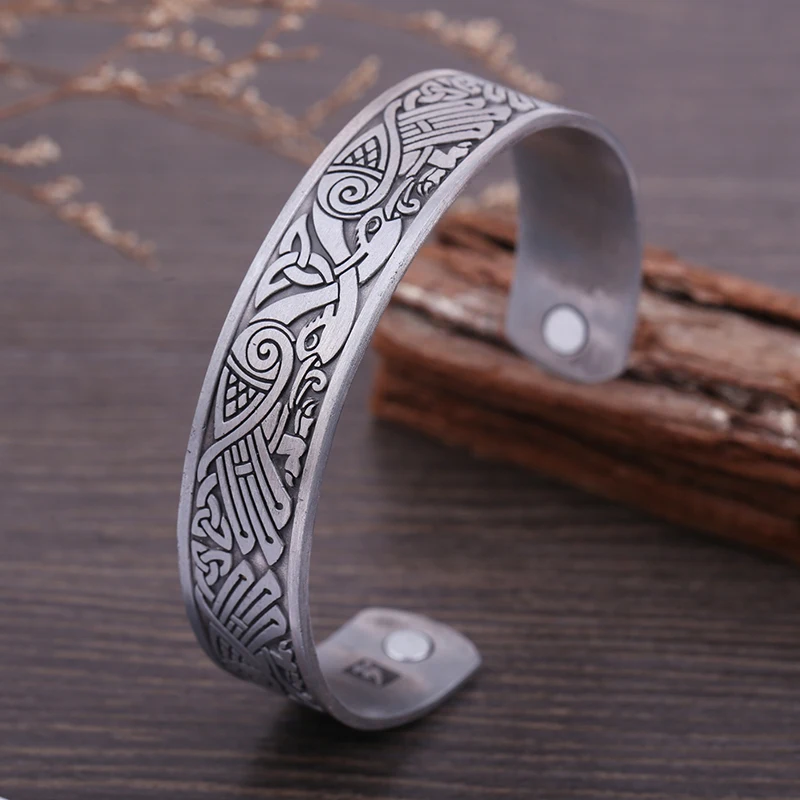 

Personalized Viking Cuff Bangle Antique Silver Magnetic bracelet For Men