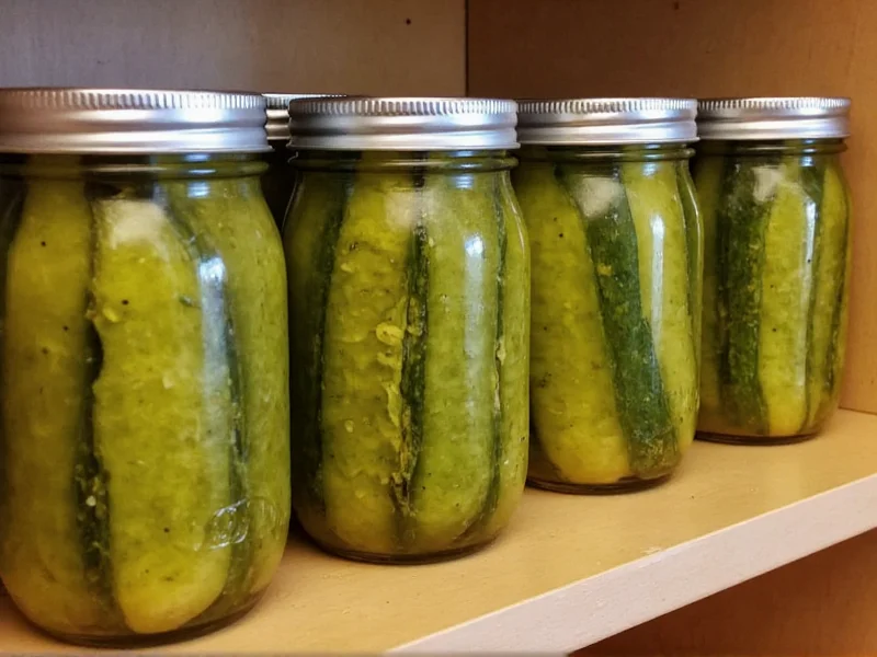 Homemade pickle jars in pantry storage