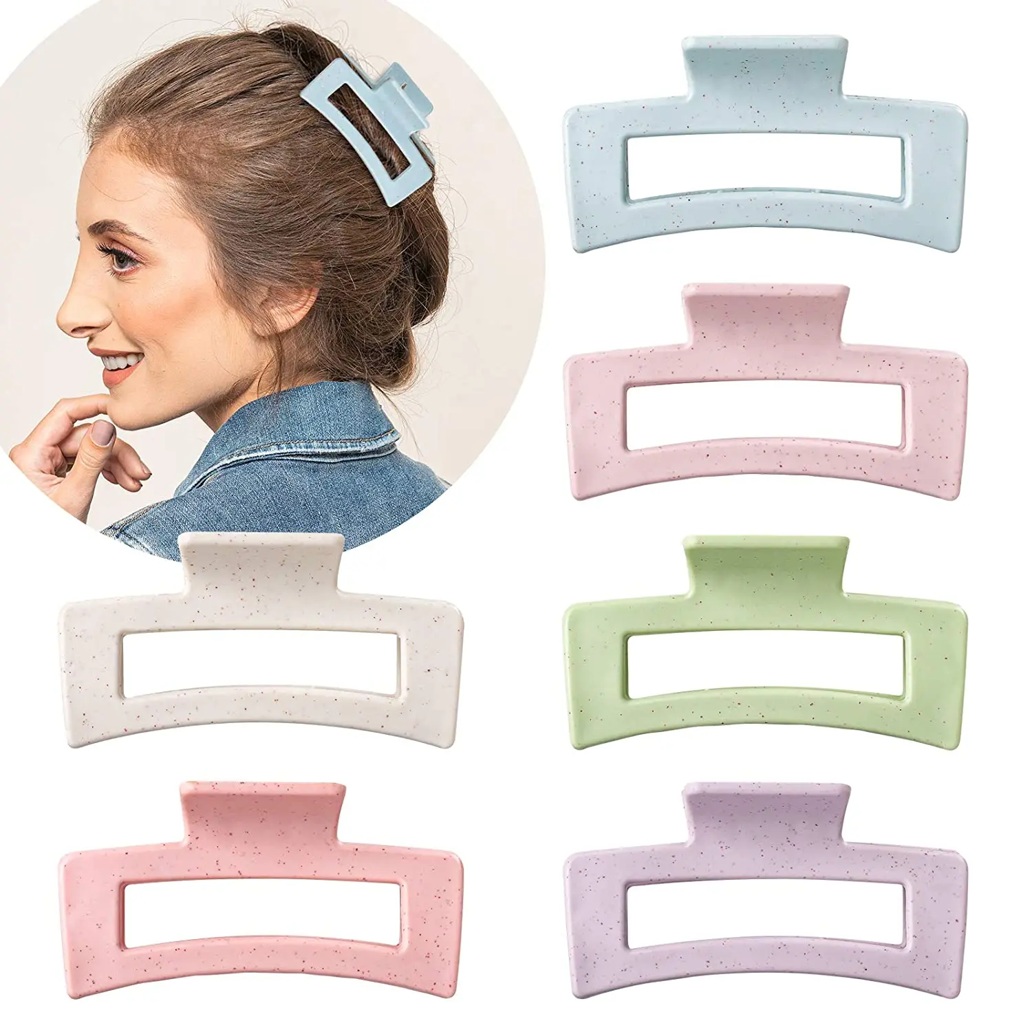 

Macaroon Color Strong Hold Rectangle Hair Claw Eco-Friendly Hair Jaw Clamp Non-Slip Matte Jumbo Hair Claw Clips