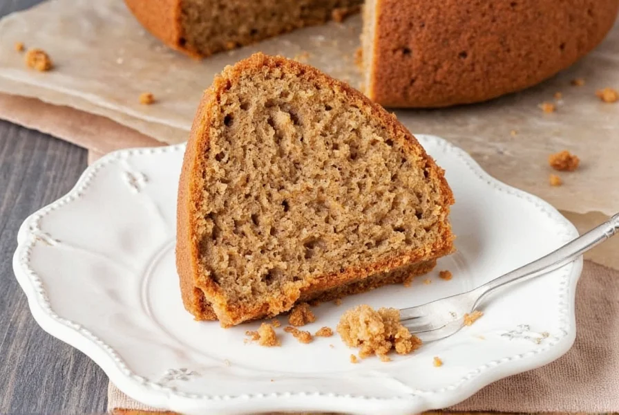 Moist coffee and cinnamon cake sliced to show interior crumb structure and cinnamon swirl