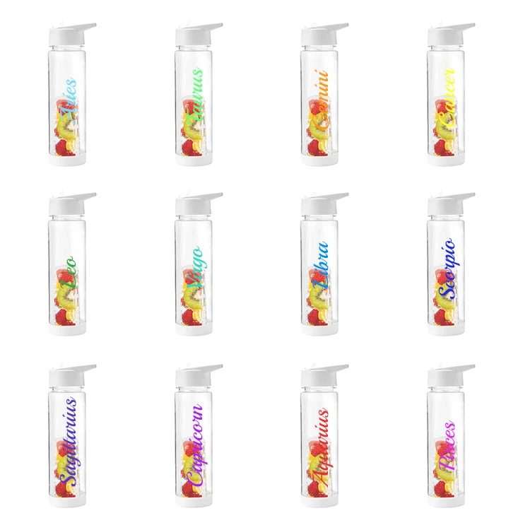 

IN stock Wholesale 750ml transparent tritan plastic water bottle with fruit infuser and straw