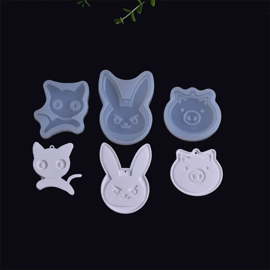 

New model with holes for cat rabbit and piglet crystal epoxy mold DIY handmade mirror UV glue resin pendant mold cake tools, As picture