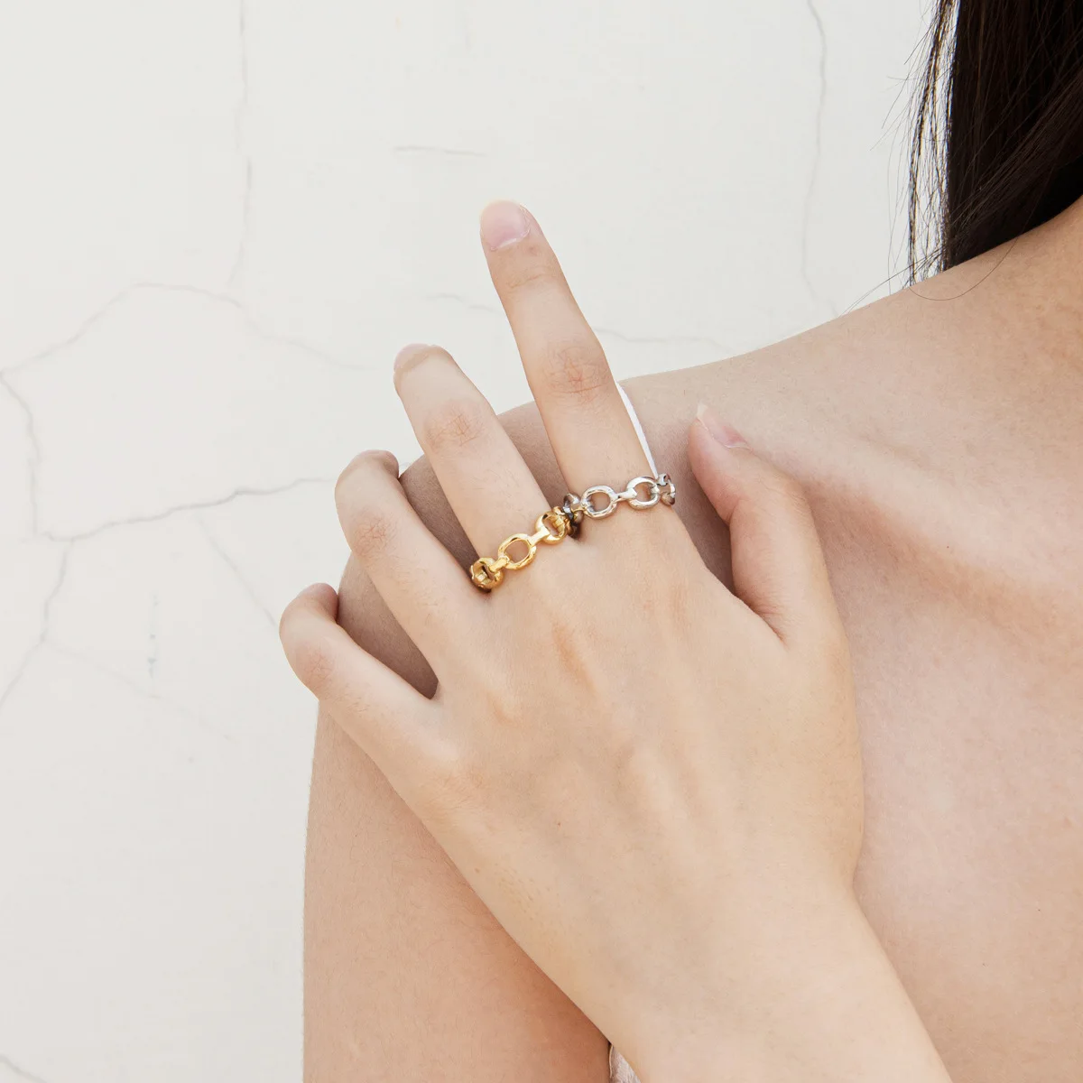 

Hip Hop  Gold Plated Stainless Steel Jewelry Open Cuban Link Chain Finger Rings