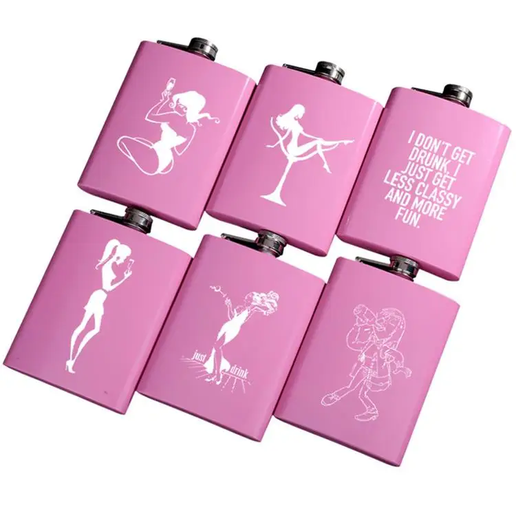 

New 2019 Trending Product Premium Gift Set Alcohol Promotional Products Flask Stainless Steel Pink Glitter Hip Flask, Customed color