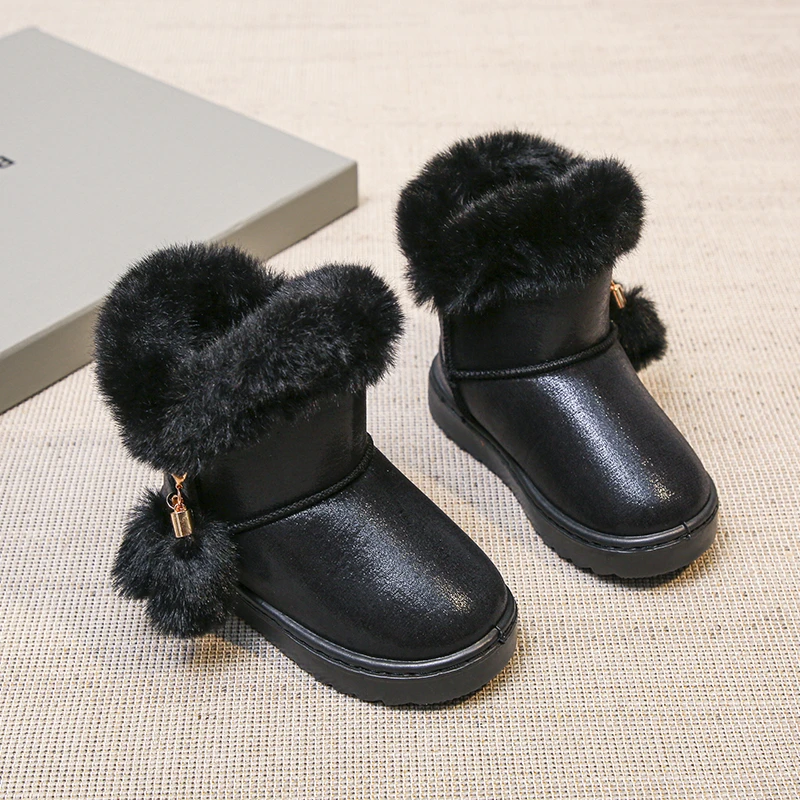 

Snow boots children's shoes, three colors cotton shoes brown fur Keep warm and velvet